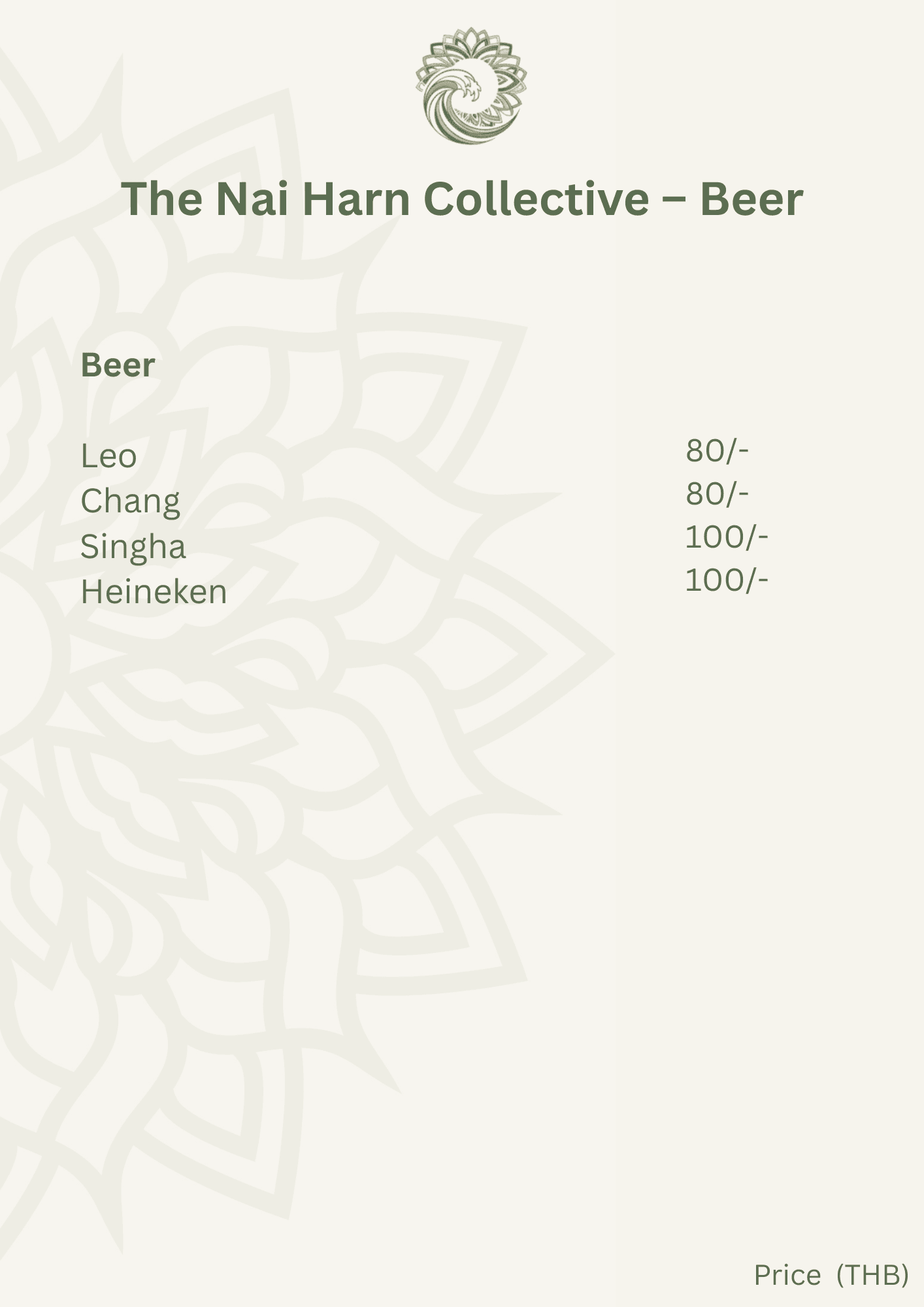 The Nai Harn Collective Bar Menu menu page 1 - featuring gourmet dishes, beverages, and dining options at our boutique villa hotel in Phuket